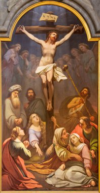 PARMA, İtalya - 16 Nisan 2018: Chiesa di San Rocco Kilisesinde Çarmıha gerilme tablosu Giacinto Brandi (1621 - 1691))