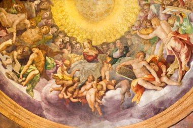 PARMA, ITALY - 17 Nisan 2018: Giovani Battista Tinti 'nin Chiesa di Santa Maria degli Angeli kilisesinin kubbesi üzerindeki varsayım freski (1588 - 1589).