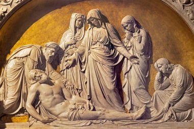 TURIN, İTALYA - 16 Mart 2017: Çarmıhın (Pieta) Salvatore Revelli tarafından Chiesa di San Massimo Kilisesi 'ne bırakılması (1816 - 1859)).