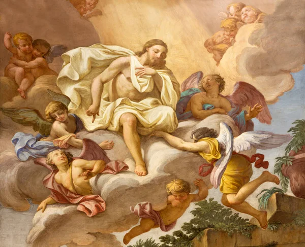 Parma Włochy Kwiecień 2018 Szczegóły Fresku Jezus Wśród Aniołów Ołtarzu — Zdjęcie stockowe