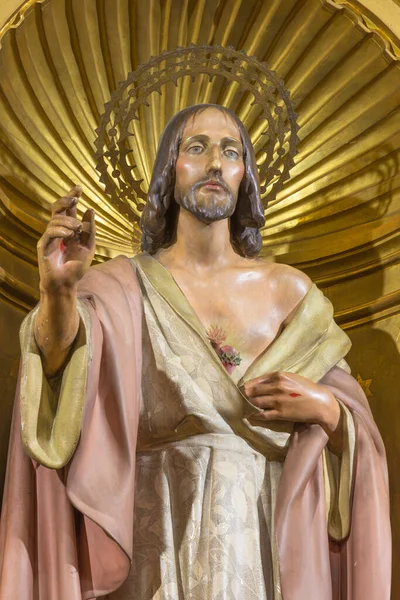 Zaragoza Spain March 2018 Polychome Carved Sculpture Heart Jesus Christ — Stock Photo, Image