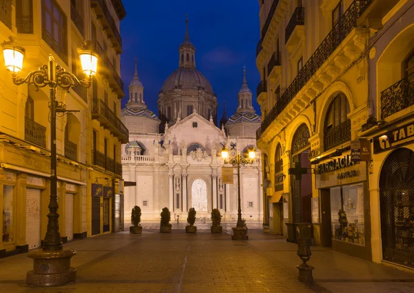 Zaragoza Spagna Marzo 2018 Basilica Del Pilar Calle Alfonso Tdusk — Foto Stock