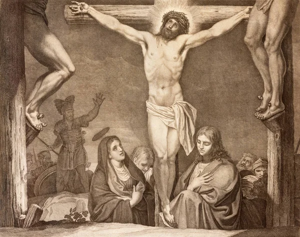Reggio Emilia Italy April 2018 Lithography Crucifixion Cross Way Church — Stock Photo, Image