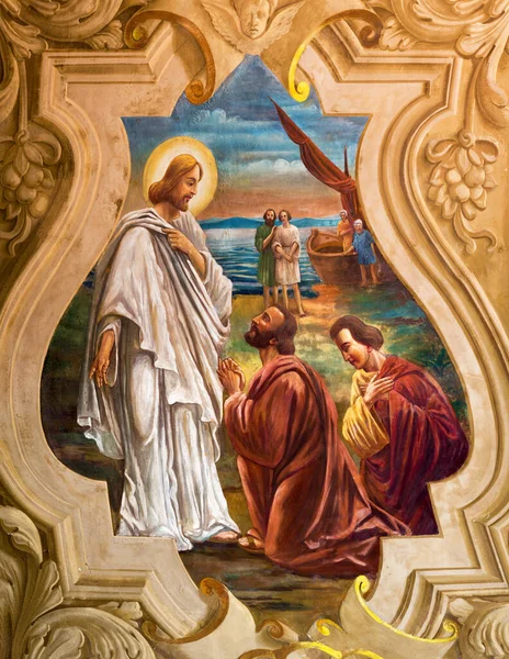 Reggio Emilia Włochy Kwiecień 2018 Fresk Piotra Jezusa Cudownym Kościele — Zdjęcie stockowe