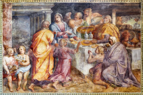 Parma Itálie Dubna 2018 Freska Navštívení Svaté Rodiny Při Práci — Stock fotografie