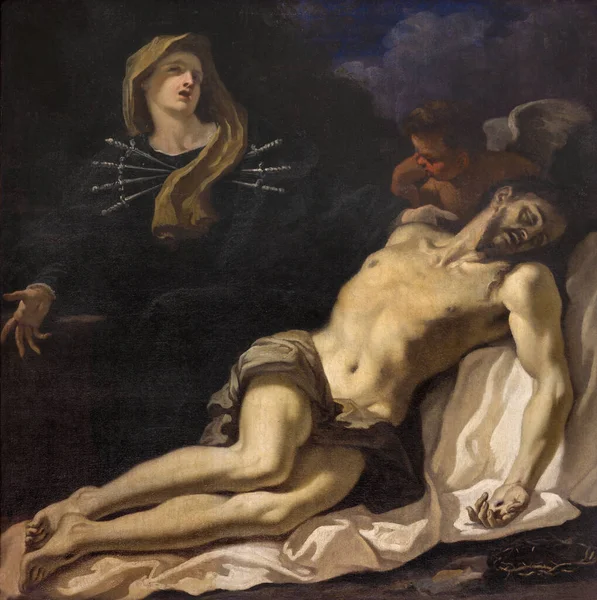 Parma Italien April 2018 Målningen Pieta Madonna Sju Sorger Kyrkan — Stockfoto