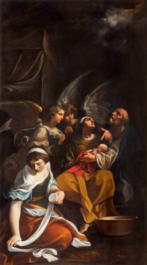 MODENA, İtalya - 14 Nisan 2018: Chiesa di San Bartolomeo Kilisesi 'nde Meryem' in Doğuşu tablosu.
