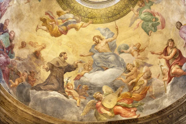 Parma Italia Huhtikuu 2018 Jeesuksen Fresko Pyhän Fransiskus Assisilaisen Kanssa — kuvapankkivalokuva