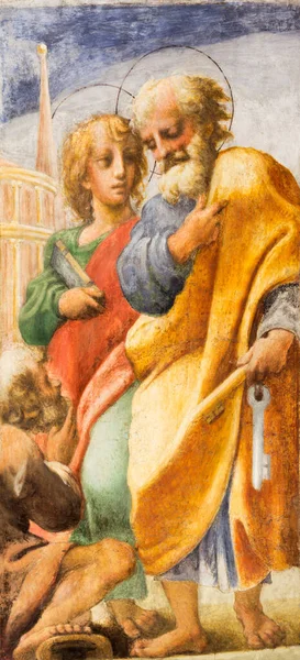Parma Italië April 2018 Het Fresco Van Apostelen Petrus Johannes — Stockfoto