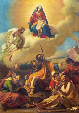 PARMA, İtalya - 16 Nisan 2018: Chiesa di San Rocco Kilisesi 'nde Francesco Scaramuzza' nın (1831) iyileştirdiği San Rocco tablosu.