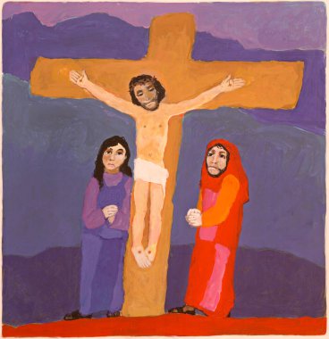 PARMA, İtalya - 16 Nisan 2018: Chiesa di San Rocco Kilisesi 'nde modern çarmıha gerilme tablosu.