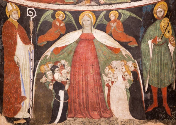 Parma Italië April 2018 Het Fresco Van Maagd Maria Onder — Stockfoto