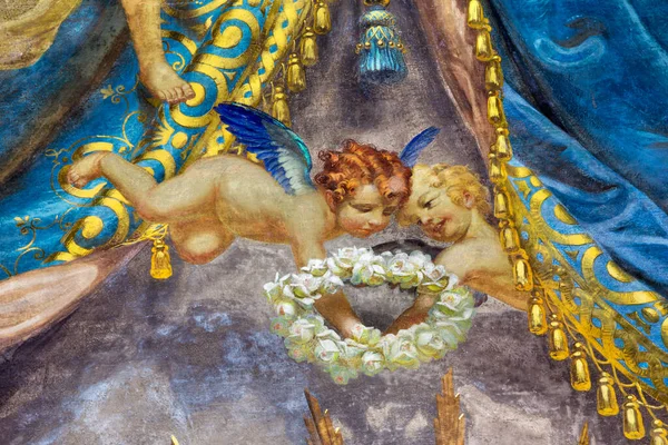 Parma Italy April 2018 Detail Baroque Angels Floral Wreath Fresco — Stock Photo, Image