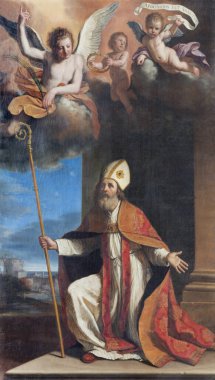 REGGIO EMILIA, ITALY - APRIL 12, 2018: The painting of St. Apolinaire in church Chiesa di San Agostino by Giovani Francesco Barbieri - Guercino  1591  1666. clipart