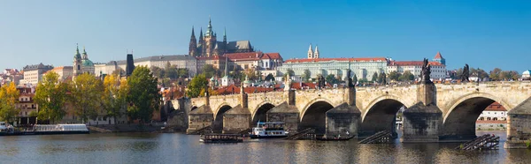 Prague Czech Republic October 2018 Panorama Charles Bridge Castle Cathedral — стокове фото