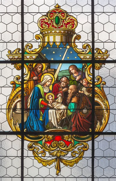 Prague Czech Republic October 2018 Stained Glass Nativity Church Kostel — Stock Photo, Image