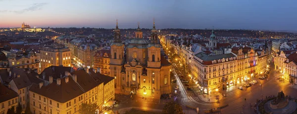 Praha Panorama Kostelem Mikuláše Staroměstským Náměstím Starým Městem Soumraku — Stock fotografie