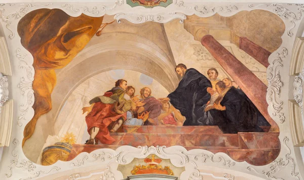 Prague Czech Republic October 2018 Baroque Ceilinig Fresco Augustine Discuss — Stock Photo, Image