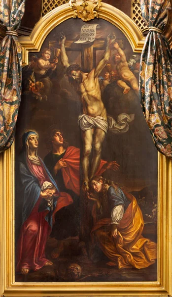 Prague Czech Republic October 2018 Baroque Painting Crucifixion Church Kostel — Stock Photo, Image