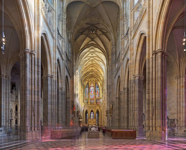 Prague Czech Republic October 2018 Gothic Nave Vitus Cathedral — Stock Photo, Image