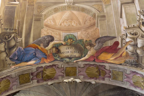 Modena Italy April 2018 Freso Angels Inscription Church Chiesa San — Φωτογραφία Αρχείου