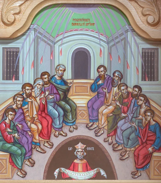 Regio Emilia Italy April 2018 Icon Pentecost Scene Iconostas Church — 스톡 사진