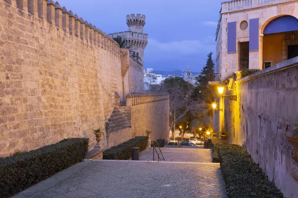 Palma Mallorca Die Mauern Des Almudaina Palastes Der Abenddämmerung — Stockfoto