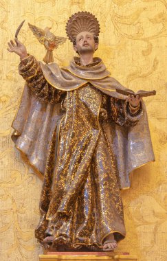 PALMA DE MALLORCA, SPAIN - JANUARY 29, 2019: The polychome carved sculpture of St. John of the Cross in the church Iglesia de Santa Maria Magdalena