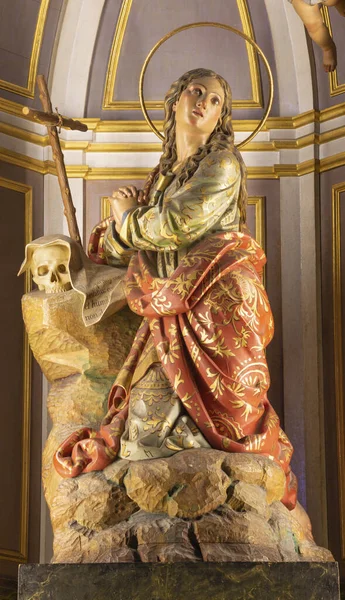 Palma Mallorca Spain January 2019 Polychome Carved Sculpture Mary Magdalen — Stok fotoğraf