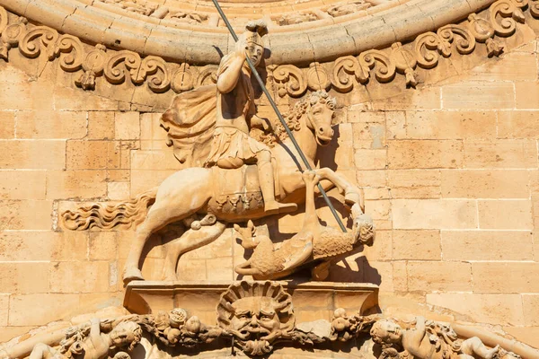 Palma Mallorca Spain January 2019 George Statue Baroque Portal Church — Zdjęcie stockowe