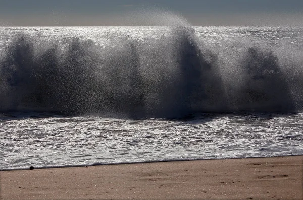 Palma Mallorca Die Große Welle Und Die Windsurfsegel Der Barckgroud — Stockfoto