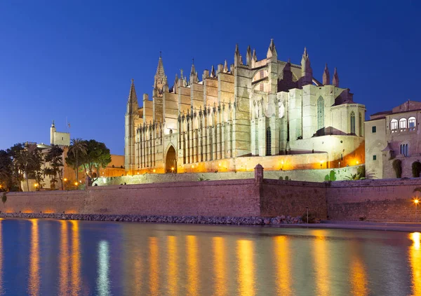 Palma Mallorca Alacakaranlıktaki Seu Katedrali — Stok fotoğraf