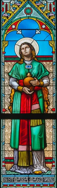 布拉格 2018年10月17日 由约瑟夫 Josef Mocker 设计的教堂彩色玻璃上的抹大拉圣母玛利亚 Mary Magdalen — 图库照片