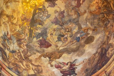 PRAGUE, CZECH REPUBLIC - OCTOBER 12, 2018: The detail of fresco of Last Judgment in the cupola of St. Francis of Assisi church by Vaclav Vavinec Reiner (1689 - 1743).