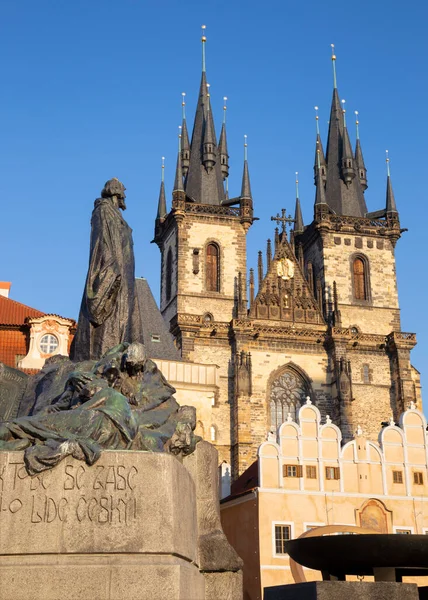 Praga Biserica Gotică Fecioarei Noastre Înaintea Lui Tyn Memorialul Jan — Fotografie, imagine de stoc