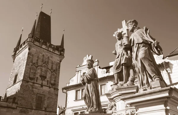 Praga Stele Barocca San Cosmo San Damiano Cristo Dal Ponte — Foto Stock