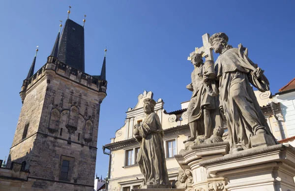 Prague Baroque Staue Cosmos Damian Christ Charles Bridge Jan Oldrich — Stock Photo, Image