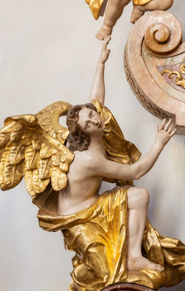 Prague Czech Republic October 2018 Carved Polychrome Baroque Statue Angel — Stock Photo, Image