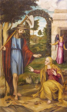 PALMA de MALLORCA, İSPAN - 27 Ocak 2019: The Christ 's Appeseen to Mary Magdalene' in Kilisedeki dirilişinden sonra, tanınmayan ressam tarafından yapılan tablo.