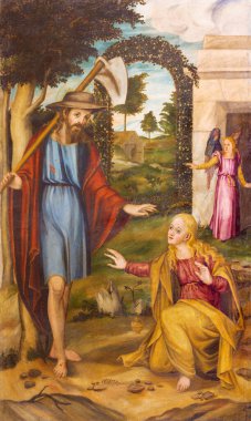 PALMA de MALLORCA, İSPAN - 27 Ocak 2019: The Christ 's Appeseen to Mary Magdalene' in Kilisedeki dirilişinden sonra, tanınmayan ressam tarafından yapılan tablo.