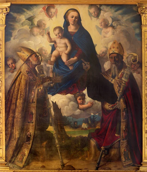 Modena イタリア エイプリル14 2018 フィリッポ ヴェローナによる聖ピエトロ教会アバツィア ピエトロ教会の聖マティンと聖ジェミニアヌスの絵画 1520年 — ストック写真