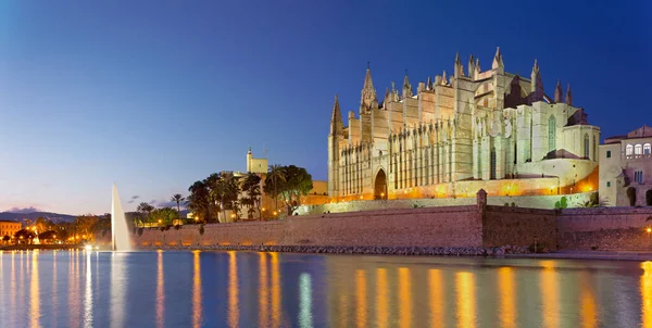 Palma Mallorca Alacakaranlıktaki Seu Katedrali — Stok fotoğraf