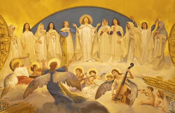 Acireale Italy April 2018 Fresco Choir Angel Virgins Duomo Cattedrale – stockfoto