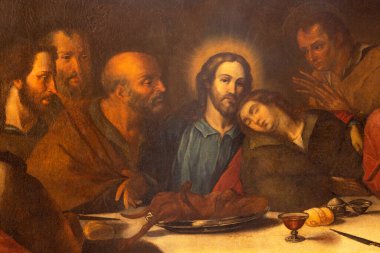 CATANIA, İTALYA - 7 Nisan 2018 Kilisedeki Son Akşam Yemeği tablosunun ayrıntıları.