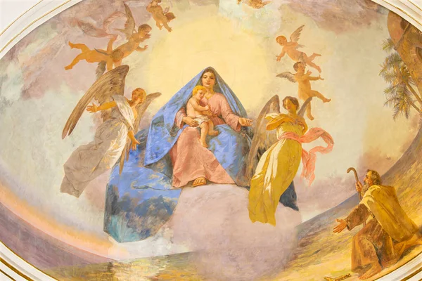 Katania Włochy Kwiecień 2018 Fresk Madonny Wśród Aniołów Kościele Santuario — Zdjęcie stockowe