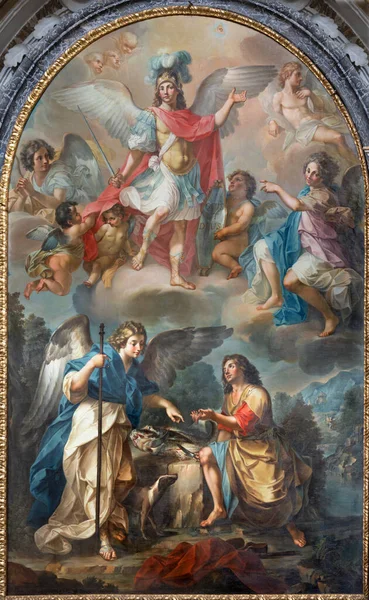 Catania イタリア エイプリル7 2018 マッテオ デシダートによる教会でのトビアスと天使ラファエルの絵画 1780年 — ストック写真