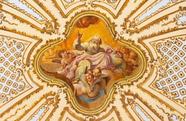 Catania Italy April 2018 Ceiling Fresco God Father Baroque Church — 图库照片