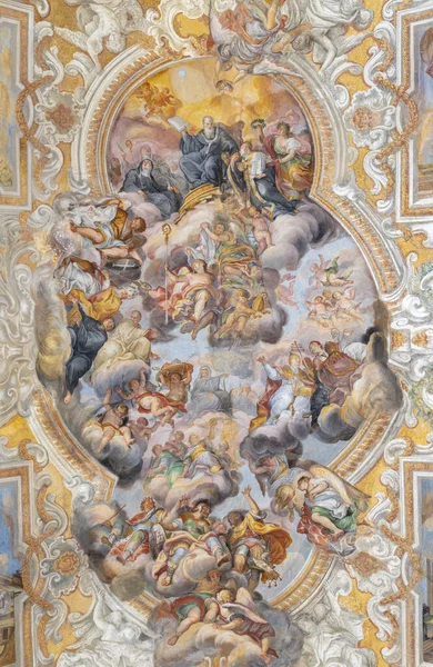 Catania Italy April 2018 Vault Fresco Saint Benedict Saints Church — Stock Photo, Image