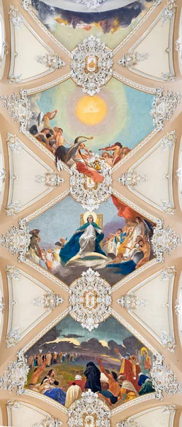 Catania Italy April 2018 Ceiling Fresco Life Virgin Mary Church — 图库照片
