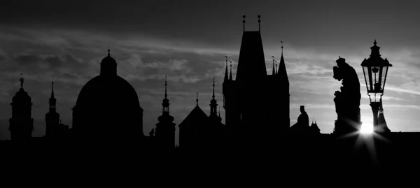 Praghe Silhouette Pont Charles Lever Soleil — Photo